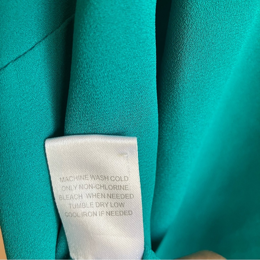 Daniel Rainn Ruffled Short Sleeve Blouse Size 3X Teal V-Neck Crepe Office Top - Picture 8 of 9